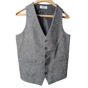 Kirrin Finch Gray Herringbone Wool Blend Finch Vest Waistcoat Small Italy FW19